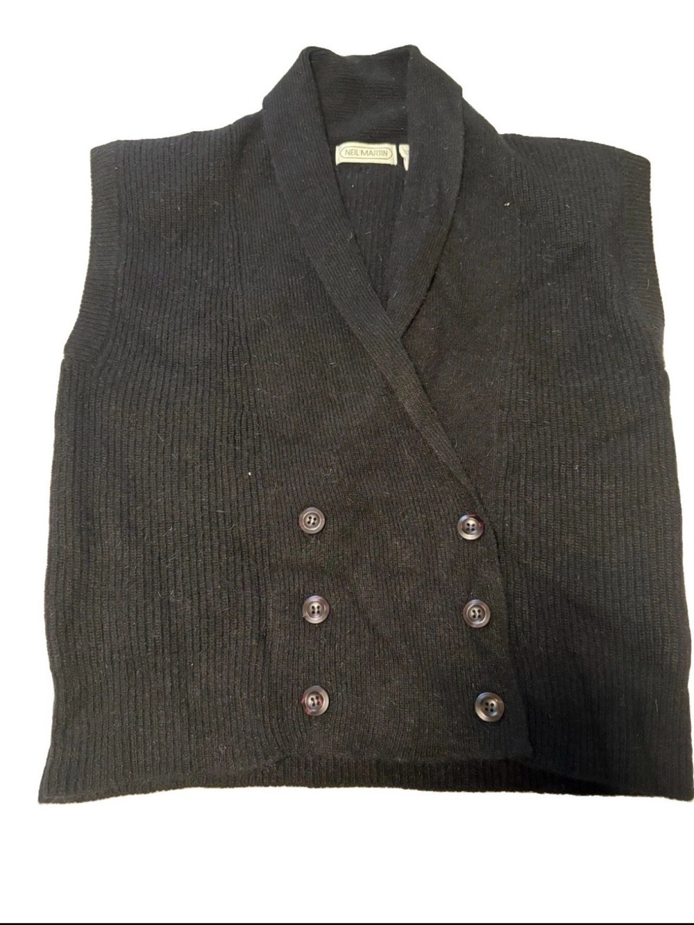 Vintage Double Breasted Knit Sweater Vest In Black Made With 70% Lambwool